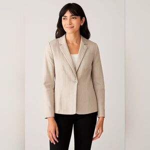 Nanette Lepore Beige Pinstripe Linen Blend Blazer Beige One Button Size 8 Career
